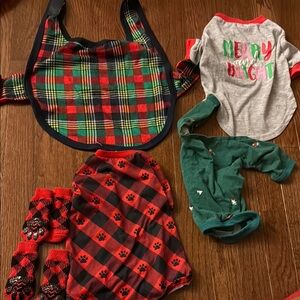 Christmas lot of Plaid and Paw Print doggie clothing